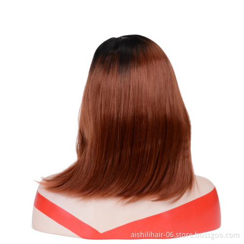 wholesale lace front wigs black root brown fluffy synthetic wigs lace frontal wig natural straight and kinky wave for women